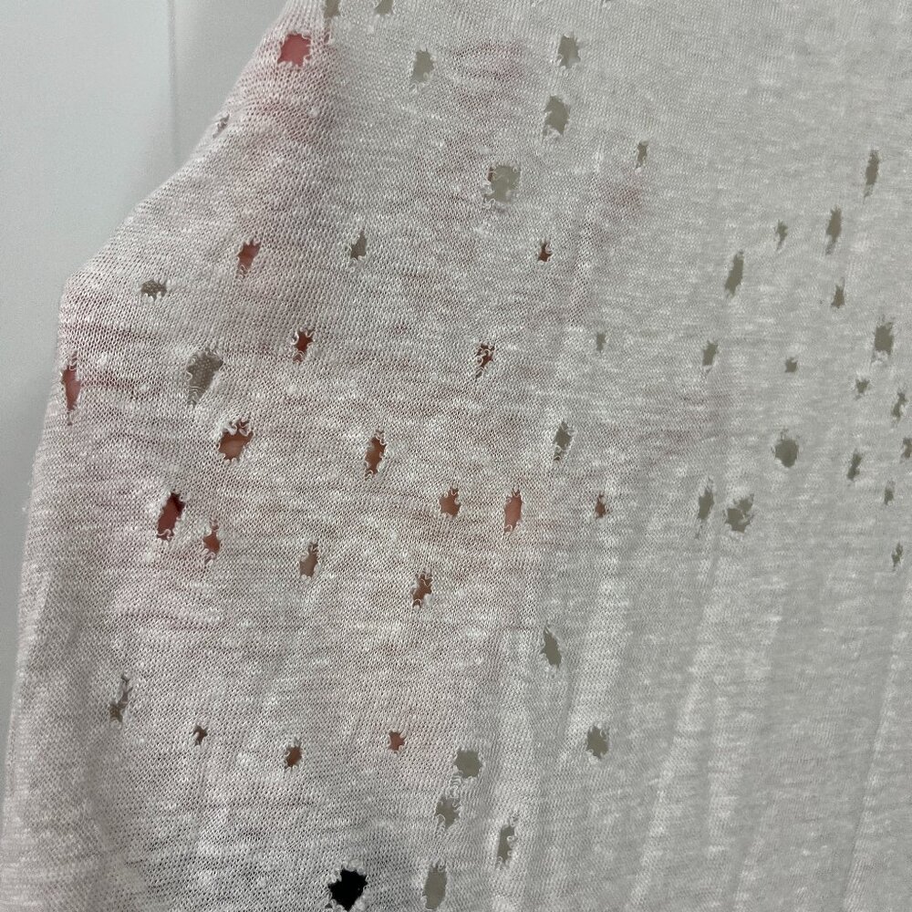 IRO XS Cream White Sija Distressed Linen Short Sleeve T-Shirt Top - Picture 8 of 13